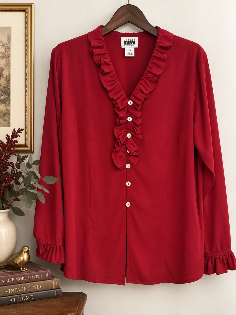 Vintage Cranberry Ruffle Blouse Romantic Heritage Style Feminine XL